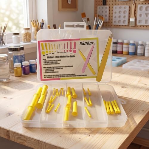 31 PCS Resin Hole Maker (1.5/2/3/4/6/8mm)) with Tweezers - Drill-Free Silicone Tools for Epoxy/UV Resin Jewelry, Keychain, Pet Tags 6 Sizes w/Suction Base Beginner-Friendly DIY Craft Kit （Yellow） - Image 3