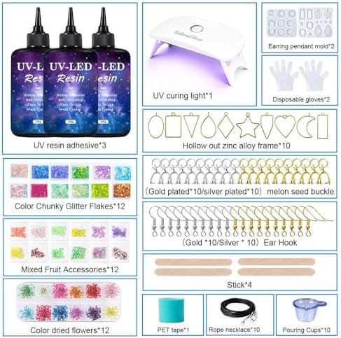 SolaraGlaze UV Resin Jewelry Making Kit with UV Lamp and Casting Tools 360g Crystal Clear&Low Odor DIY Jewelry Making Resin Kits, Resin Starter Kit for Keychain, Hair Clip and Earring - Image 2
