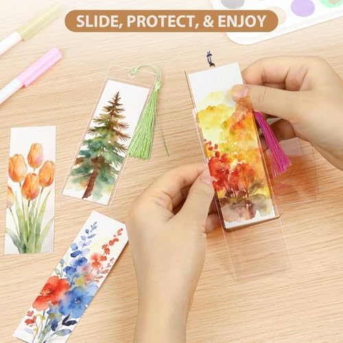 60 Pack Bookmarks with Sleeves & Tassels – Blank Watercolor Paper Bookmarks for DIY Painting, Reading, Classroom Crafts & Gift Tags - Image 4