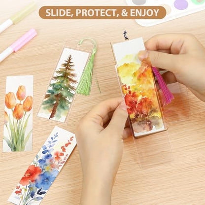 60 Pack Bookmarks with Sleeves & Tassels – Blank Watercolor Paper Bookmarks for DIY Painting, Reading, Classroom Crafts & Gift Tags - Image 4