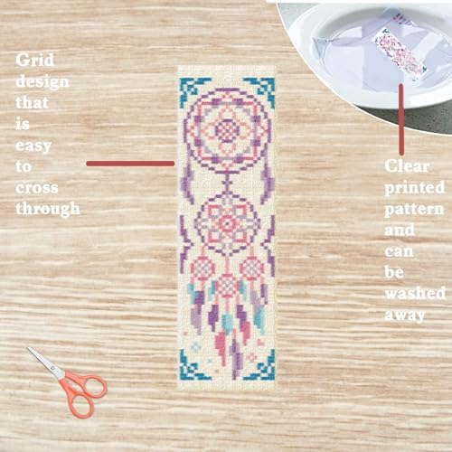 FREEBLOSS 6 Set Cross Stitch Bookmark Kits Dreamcatcher Pattern Stamped Embroidery Kit Stitch Bookmarks DIY Book Marks Printed Cross Stitch Kits with Instructions for Beginners Adults 8''x2.4'' - Image 3