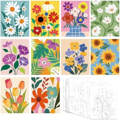 Nuberlic Pre Drawn Canvas for Painting for Kids Boys Girls Floral 10 Packs by Nuberlic