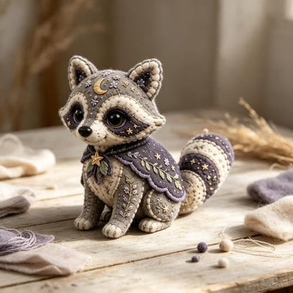 Woodland Friends DIY Felt Patchwork Kit, Pastoral Wild Creatures Handicraft Activity, Textile Hobby, DIY Fabric Animal, Unique Roseate Doll Ornament (Raccoon) by Unknown