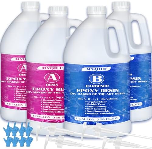 Epoxy Resin Kit, 4 Gallon Epoxy Resin Crystal Clear Not Yellowing No Bubble Self Leveling for DIY Molds Wood Jewelry Table Tops Bar Top Casting Coating Crafts Supplies Easy Mix 1:1 Ratio by MYQIUF