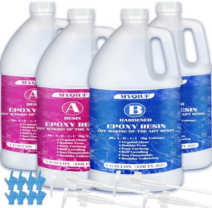 Epoxy Resin Kit, 4 Gallon Epoxy Resin Crystal Clear Not Yellowing No Bubble Self Leveling for DIY Molds Wood Jewelry Table Tops Bar Top Casting Coating Crafts Supplies Easy Mix 1:1 Ratio by MYQIUF