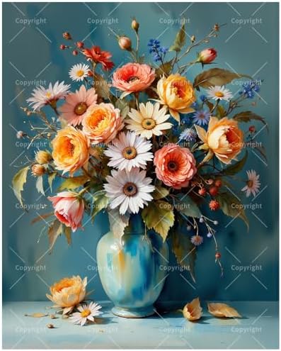 Flower Bouquet Paint by Numbers Kit for Adults - DIY Mixed Flowers in Ceramic Vase Painting on Canvas, Acrylic Paint Set, Suitable for Beginners, Art for Home Decoration or Gifts(16X20IN Framed) by Unknown