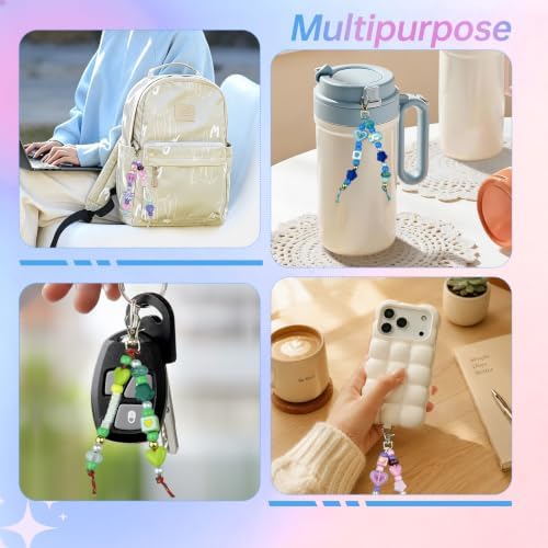 NCIWAN 421PCS Beaded Keychain Making Kit for Girls, Rainbow Smiley Face & Letter Beads for DIY Craft Jewelry Making, Preppy Bag Charm & Phone Lanyard Supplies, Friendship Bracelet Kit for Kids Teens - Image 5
