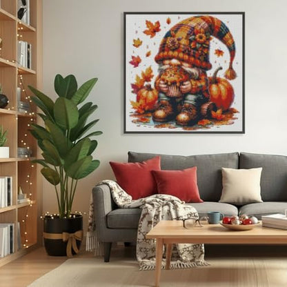 MYBISYMQQ Gnome & Pumpkin Stamped Cross Stitch Kit for Adults 13.7x13.7in - Image 3
