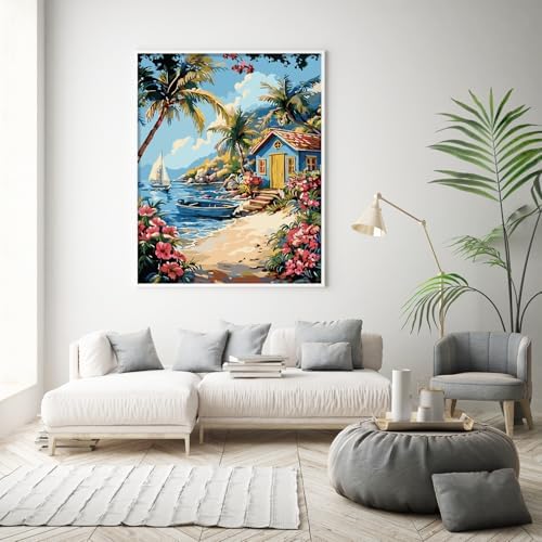 Possoco Paint by Numbers Kit for Adults Beginner, Beach Landscape Easy Adult Paint by Number Kits on Canvas, DIY Acrylic Watercolor Oil Paint by Number for Adults for Home Decor Gift 16x20 Inch - Image 7
