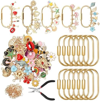 Sureio 210 Pcs Gold Brass Carabiner DIY Kit 12 Set Carabiner Bag Making by Sureio