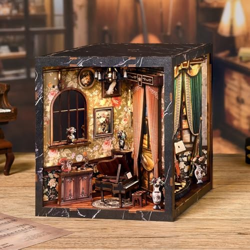 DIY Book Nook Kit with LED Light, Miniature Dollhouse, 3D Wooden Puzzle, Bookshelf Insert Decor Craft Gift (European Melody MusicalInstrument Box) - Image 4