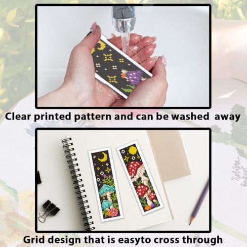 ACRNIGHEET 6PCS Cross Stitch Bookmark Kits Mushroom Pattern Stamped Cross Stitch Kits for Beginners Adults DIY Stamped Embroidery Bookmarks with Instructions Hand Embroidery Craft Gift - Image 3
