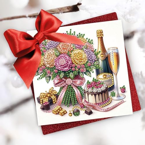 Christmas DIY Diamond Greeting Cards Set, 5D DIY Diamond Art Painting Christmas Style Greeting Card, DIY Christmas Card Making Kits for Family Friends Handmade Gift-#30-Champagne Cake - Image 2