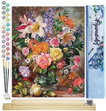 Figured'Art Paint by Numbers Kit for Adults Flowers in All Colours 16"x20" - Craft Art Painting Rolled Canvas with DIY Wooden Frame by FiguredArt
