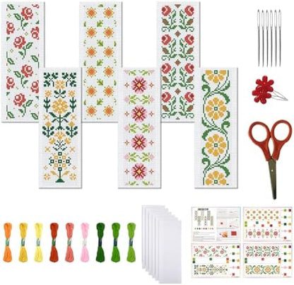 FREEBLOSS 6 Set Cross Stitch Bookmark Kits 11CT 8"x2.4" Flower and Leaves by FreeandCreativeCraftsArt