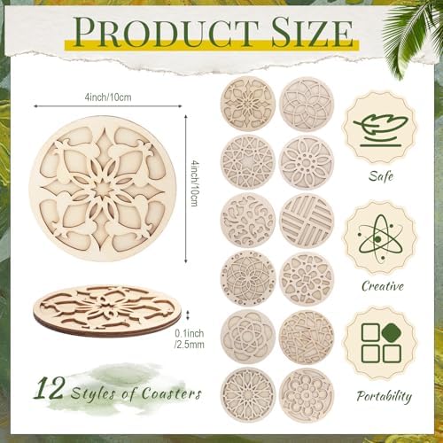 Reallnaive Wood Coasters Painting Kit DIY Craft, 24 Pcs, Mandala - Image 2