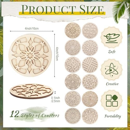 Reallnaive Wood Coasters Painting Kit DIY Craft, 12 Pcs, Mandala - Image 2