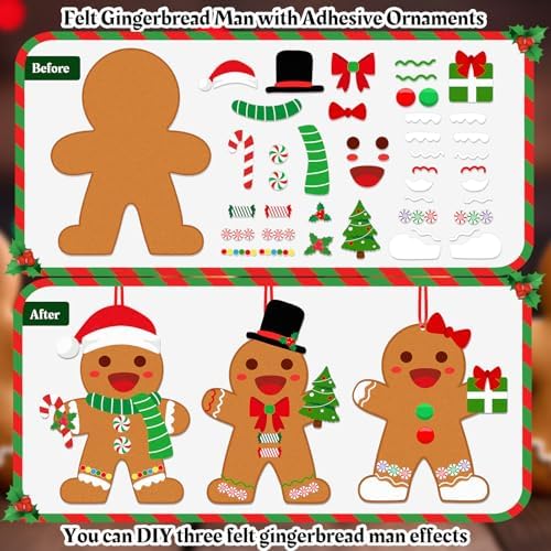 WovWeave 2.7ft DIY Felt Christmas Gingerbread Man Set with 46 Ornaments - Image 3