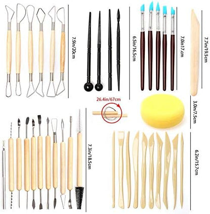61PCS Ceramic Clay Set Polymer Clay Pottery Set Wooden Pottery Sculpting Clay Cleaning Set - Image 2
