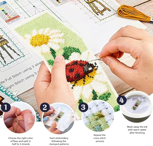 ORIGACH 6 Set Ladybug Cross Stitch Bookmark Kit for Beginner - Image 4