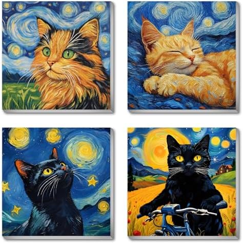 Canrichshop 4 Packs Black Cat Paint by Number Kit for Beginner with Frame,Paint by Numbers Kits on Canvas, DIY Number Painting for Adults for Decor 8X 8 inch by Canrichshop