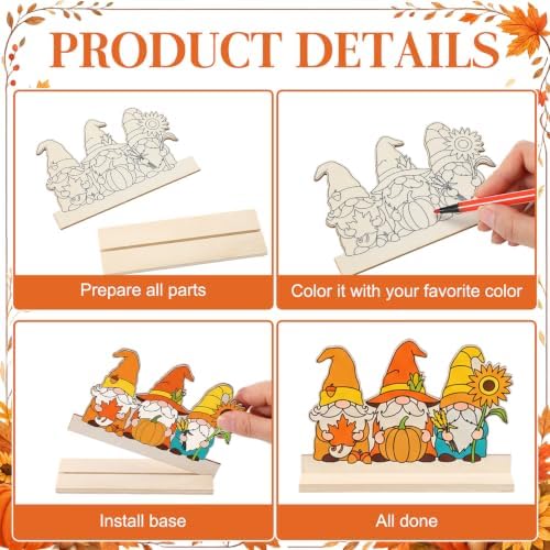 Yuntau 24 Pcs Wooden Fall Crafts Kits, Color Your Own Sign Table Decor - Image 3