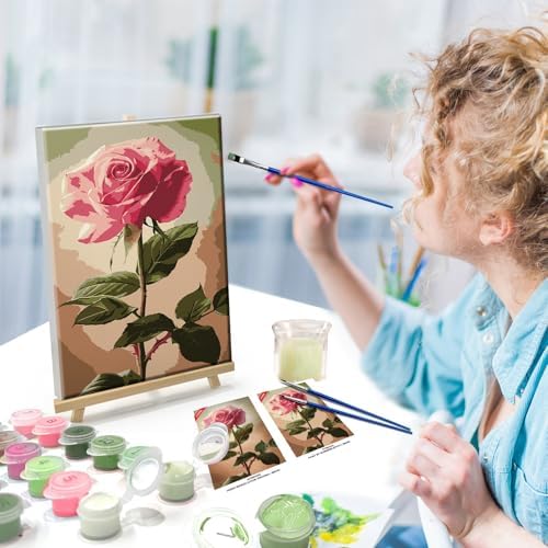 ATDMS Paint by Numbers Kit for Adults with Easel Flowers Paint by Number with Frame DIY Floral Paint by Number with Easel Adult Paint by Number Kits on Canvas Framed for Home Wall Decor 8x12 Inch - Image 4