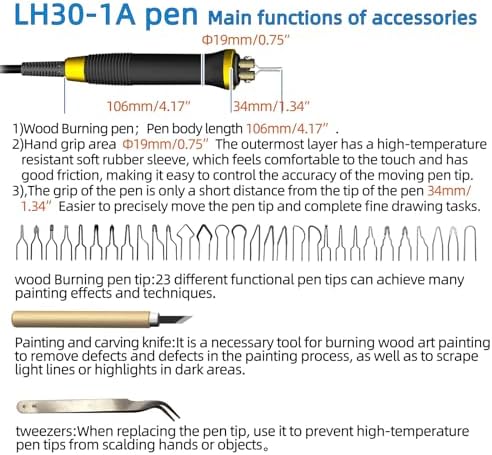 FIRElood LH30-1 wood burning tool,wood burning kit pen 25~750℃,professional wood burning kit,with digital thermometer temperature adjustable temperature,1 wood burning pens, 30 pen tips(LH30-1A pen) - Image 2
