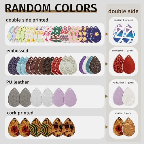 AOUXSEEM 401 Pcs Faux Leather Earrings Making Kit, Contains 120 Pcs Random Double Sided Teardrop Precut Earrings Pieces Hooks Jump Rings Opener Display Cards Self-Adhesive Bags - Image 2