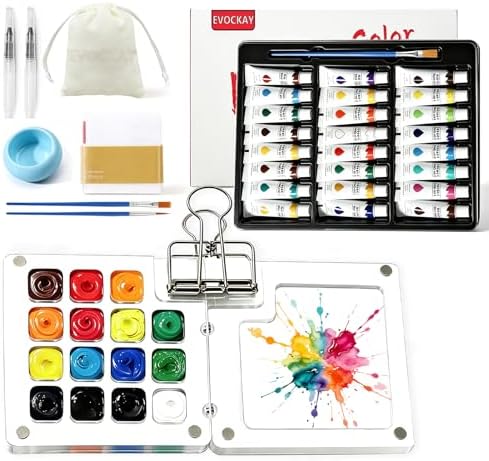Portable Mini Watercolor Paint Set - All-in-One Travel Kit with Paints, Brushes, Palette, Bag, and Water Container - Perfect for Artists and Beginners-15 Grids by Unknown