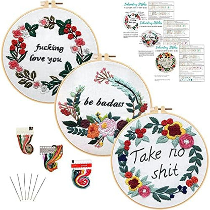 Louise Maelys 3 Pack Embroidery Kit for Beginners, Funny Quote Art by LouiseMaelys