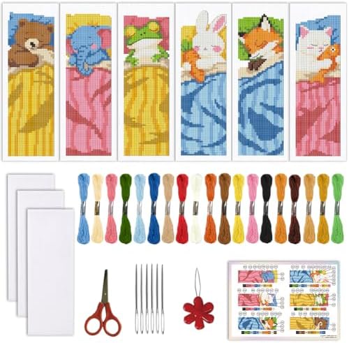ORIGACH 6 Set Sleepy Animal Friends Cross Stitch Bookmark Kit for Beginner by ORIGACH
