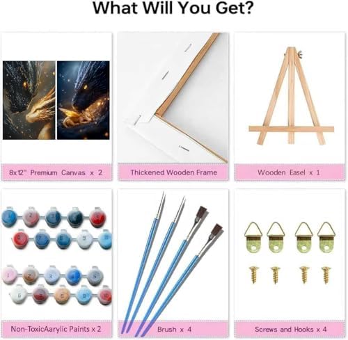 KYOQFVN 2 Pack Dragon Paint by Numbers Kit for Adults Beginner with Framed, Dragon Paint by Number Kits for Adults Beginner, DIY Painting by Number Kits for Home Wall Decor 8x12inch - Image 2