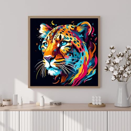Artunion Framed Paint by Numbers Kit for Adults Beginners & Kids Ages 8-12,Colorful Cheetah Paint by Number with Frame,Animals Paint by Numbers Kit on Canvas 10 * 10 Inch Without Easel - Image 2