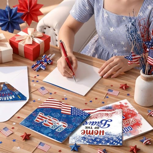 Saillong 12 Pack 4th of July Diamond Painting Greeting Card Kits Patriotic Diamond Art Cards with Envelopes Independence Day Red White Blue 5D Rhinestones Painting Making Kits for Adult DIY Craft Gift - Image 2