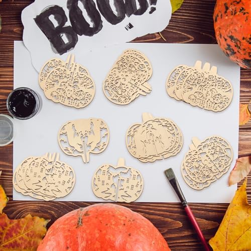 COCHIE DIY 3D Halloween Pumpkin Wood Crafts to Paint for Kids Adults, Paintable Unfinished Wooden Slices for Craft, Cutouts Ornaments for Painting Decorations (24 PCS) - Image 6