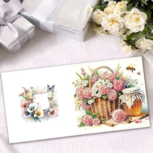 ARTopet 6Pcs Folding Greeting Card Diamond Art Painting Thank You Blessing Cards with White Envelope Rhinestones Painted Making Kits for Adults DIY Craft Holiday Gift-Flowers02 - Image 4