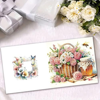 ARTopet 6Pcs Folding Greeting Card Diamond Art Painting Thank You Blessing Cards with White Envelope Rhinestones Painted Making Kits for Adults DIY Craft Holiday Gift-Flowers02 - Image 4