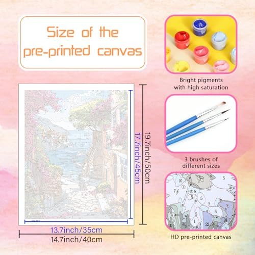 HITIRECOVI Seascape Town Paint by Number Adult,Canvas Paint by Numbers for Adults Seaside Landscape,DIY Acrylic Oil Paint by Number for Adults for Home Decor Gift 16x20 Inch - Image 4
