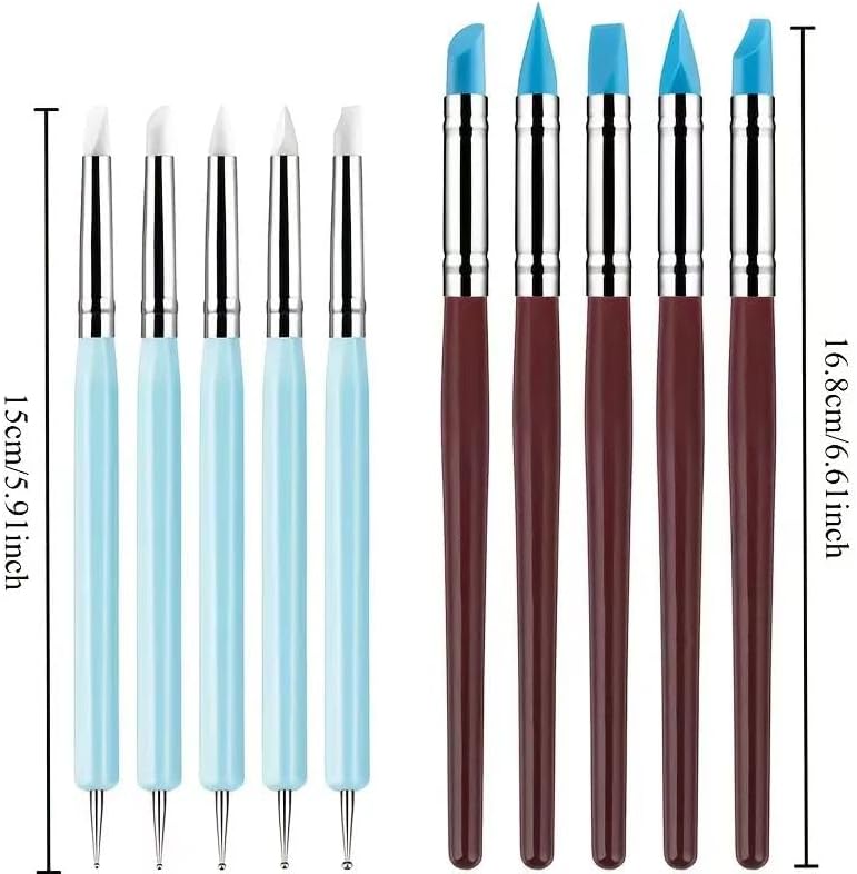 10 Pcs Silicone Clay Sculpting Tools Set, Double-Ended Dotting Tools & Silicone Brushes for Polymer Clay, Air Dry Clay, Pottery & DIY Crafting - Image 4