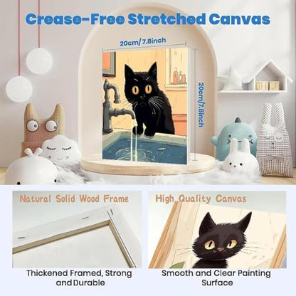 Funny Black Cat Paint by Numbers Kit for Adults Beginners, 4 Pack Cute Cat Easy Framed Adults Paint by Numbers Kits, DIY Black Cat Acrylic Oil Painting Number Kits for Home Wall Decor (8 x 8 Inch) - Image 5