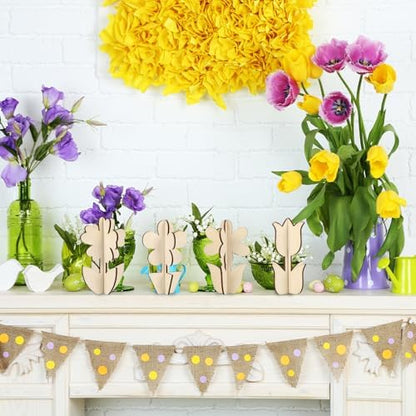 COCHIE DIY 3D Flower Spring Wood Crafts to Paint, Paintable Unfinished Wooden Slices for Craft, Flowers Cutouts Ornaments for Painting Decorations (24 PCS) - Image 6