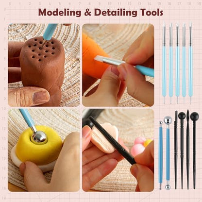 36PCS Pottery Tools and Supplies, Ceramic Polymer Tools Kit, Clay Tools Sculpting Set for Pottery Kiln, Pottery Wheel, Carving, Shaping, Dotting, Molding, Modeling, Air Dry Clay, Crafting Supplies - Image 6