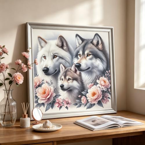 Mosaflare Wolf Family Stamped Cross Stitch Kits for Beginner 13.7x13.7 Inch - Image 3