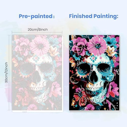 MXJSUA Floral Skull Framed Paint by Numbers for Adults Beginners, Easy Adults' Paint-by-Number Kits on Canvas with Easel, Acrylic Number Painting Crafts Gifts for Home Decor, 8x12 inch - Image 3