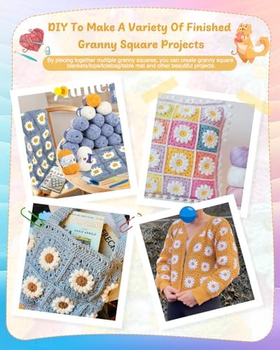Coopay Crochet Kit for Beginners, Granny Square Blanket Kit, Blue-Purple - Image 7