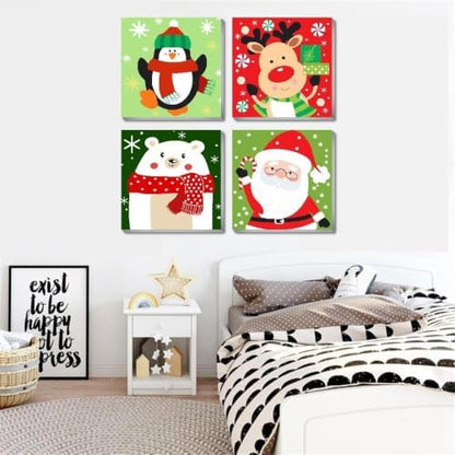 4 Pack Christmas Paint by Numbers Kits for Kids and Adults (with Frame), Cute Cartoon Christmas Paint by Number Kits on Canvas, Simple Acrylic Oil Painting for Beginners, Home Wall Decor 8 x8 Inch. - Image 4
