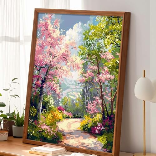 Alptiny Spring Landscape Paint by Numbers Kit for Adults Beginner, Floral Pathway Paint by Number Kits, DIY Flower Oil Painting Kit for Relaxation & Home Decor, 16x20 Inch - Image 2