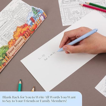 Birthday Coloring Cards, 4 Unique Blank Greeting Card Set with Streetscape, Season&Storefront, DIY Art Craft for Kids, Adults, Holiday Gift Ideas for Mom, Friends, Thank You&Greeting Card Collection - Image 7