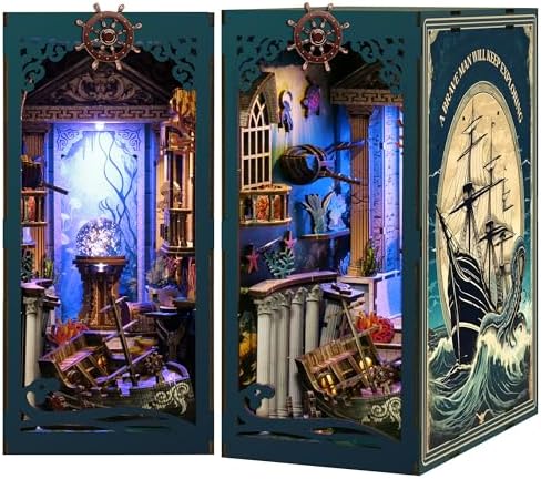 Book Nook, DIY Book Nook Kits for Adults, Ocean Adventure 3D Wooden Puzzle Bookend Bookshelf Insert Decor with LED Light by FASTSPOK